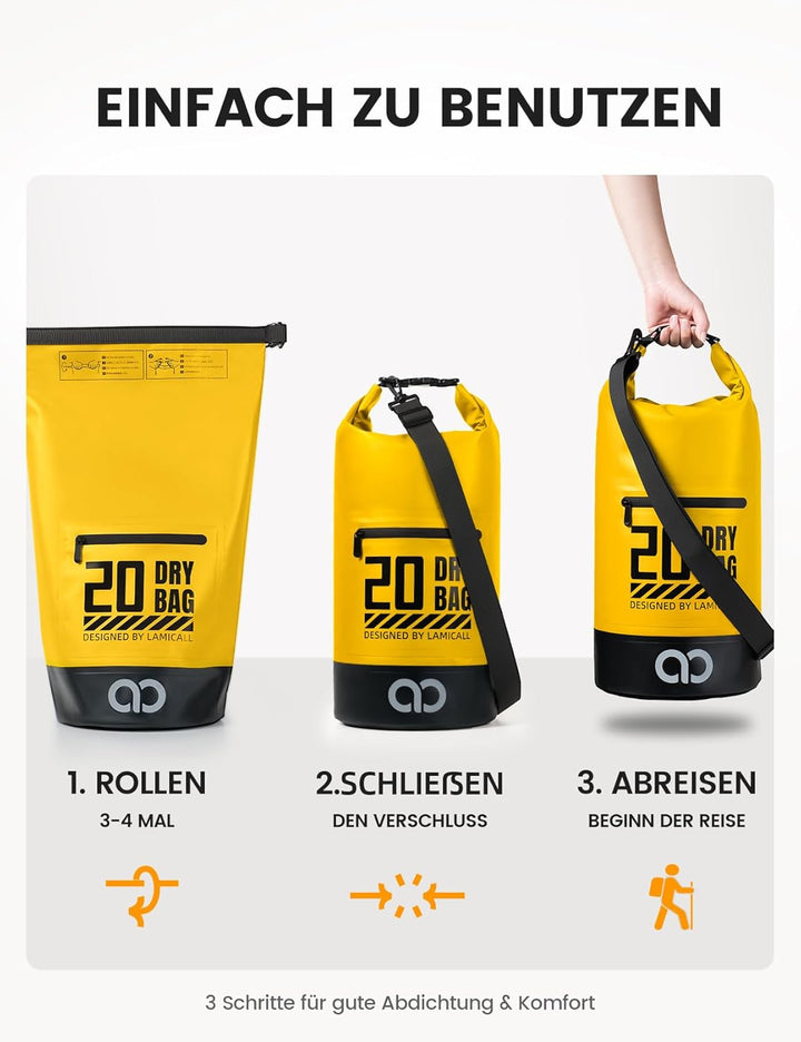 Lamicall Dry Bag, wasserdichte Tasche Beutel, Wasserfester Rucksack Drybag | [Robust &amp; Kratzfest] 5L