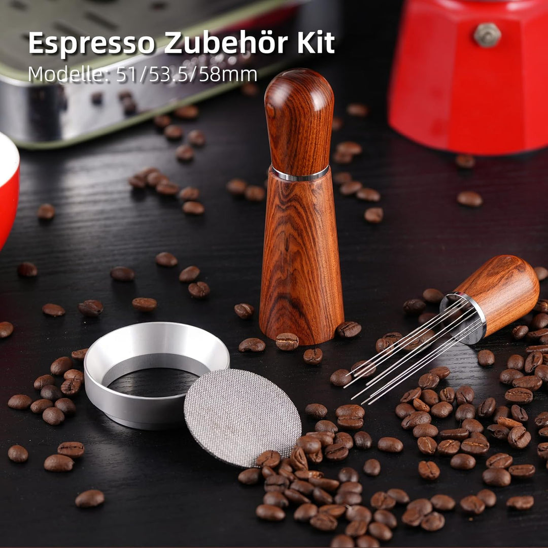 58mm Siebträger Zubehör Set,WDT Tool,Puck Screen & Dosierring Set,Espresso Nadel mit 8 Feinen Nadeln