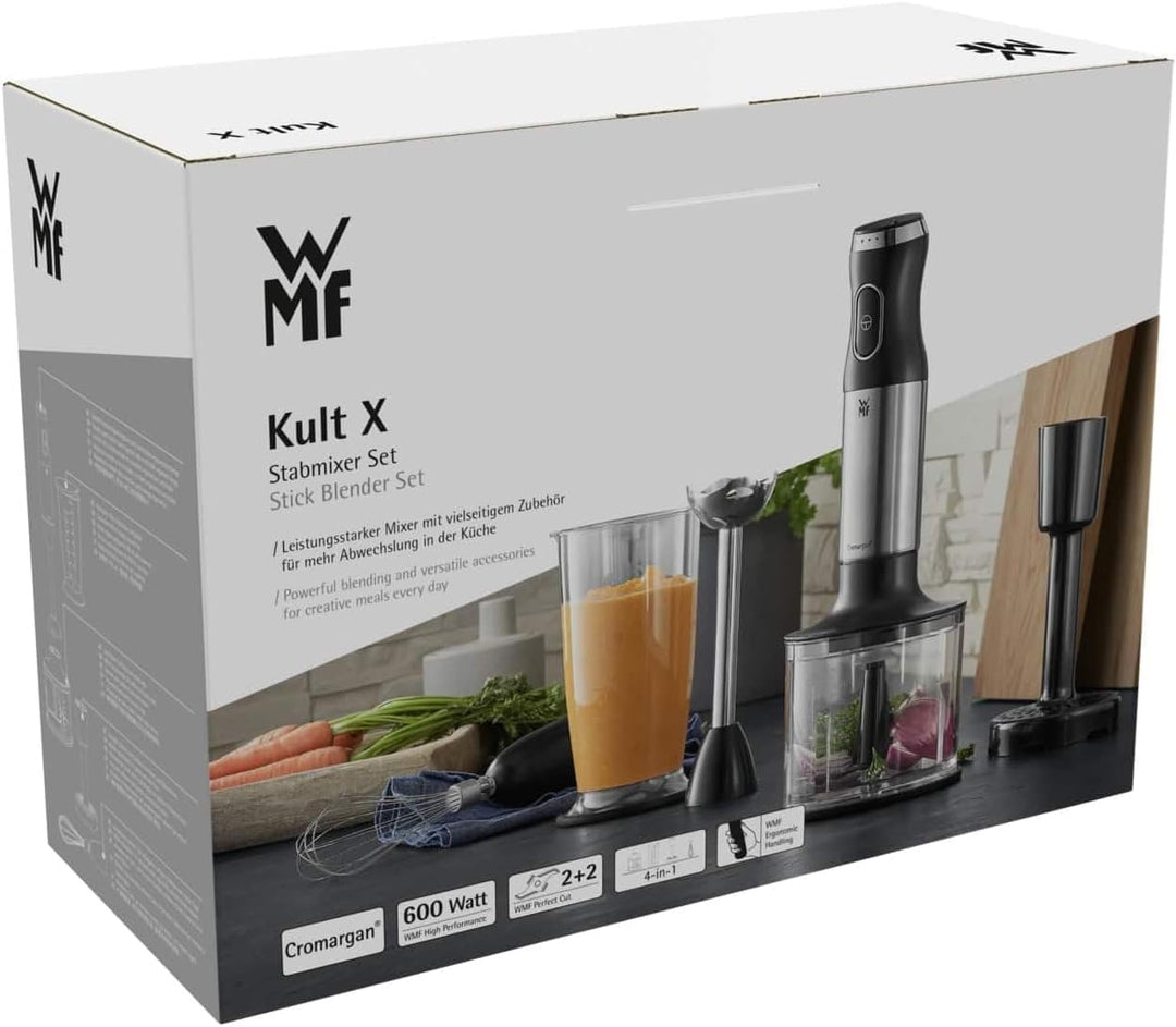 WMF Kult X Stabmixer Set 5-teilig, Pürierstab, Schneebesen, Stampfer, Zerkleinerer, 600 Watt, Zauber