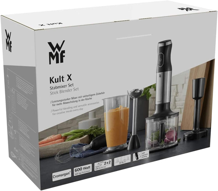 WMF Kult X Stabmixer Set 5-teilig, Pürierstab, Schneebesen, Stampfer, Zerkleinerer, 600 Watt, Zauber