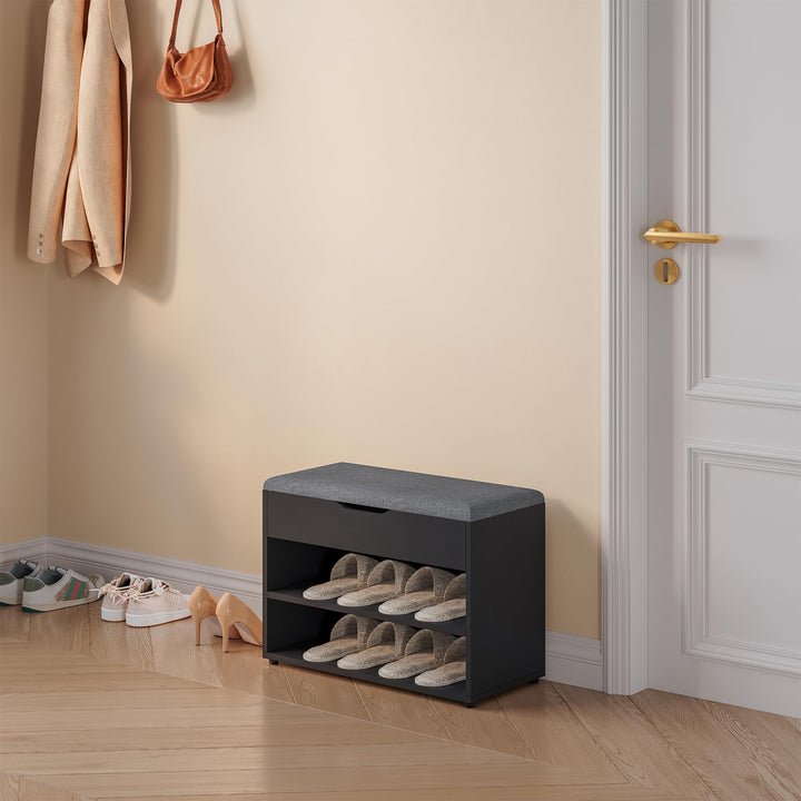 [en.casa] Schuhbank Gentofte 60x30x46cm Schuhschrank mit 3 Ablagefächern Schuhablage für 4 Paar Schu