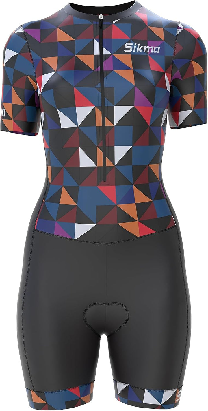 Ladies Cycling Skinsuit Women Padded One Piece Trisuit Bike Top Short Sublimated Design bib Short M