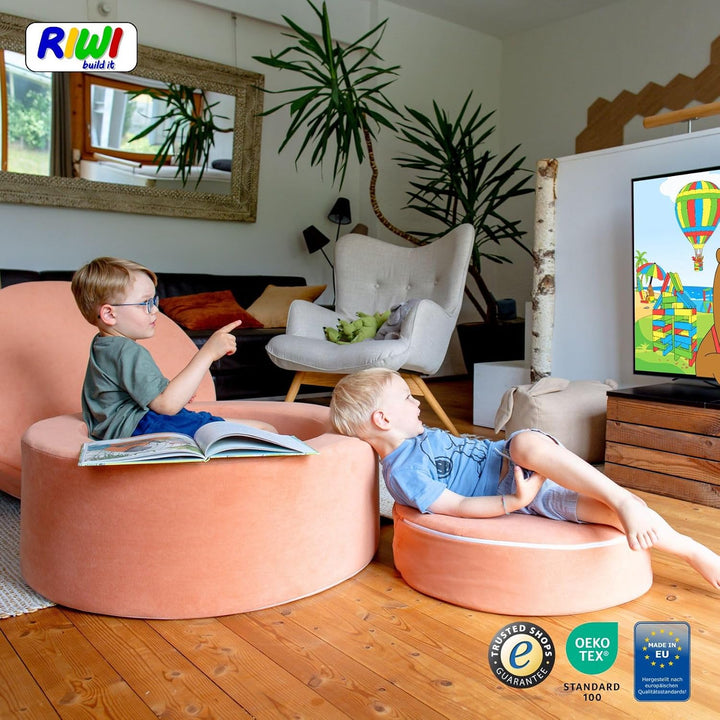 RIWI® Loop – Hellgrau Premium (RCC202-17) | modularer Spielhocker für Kinder | 3-in-1 Sitzmöbel, Spi