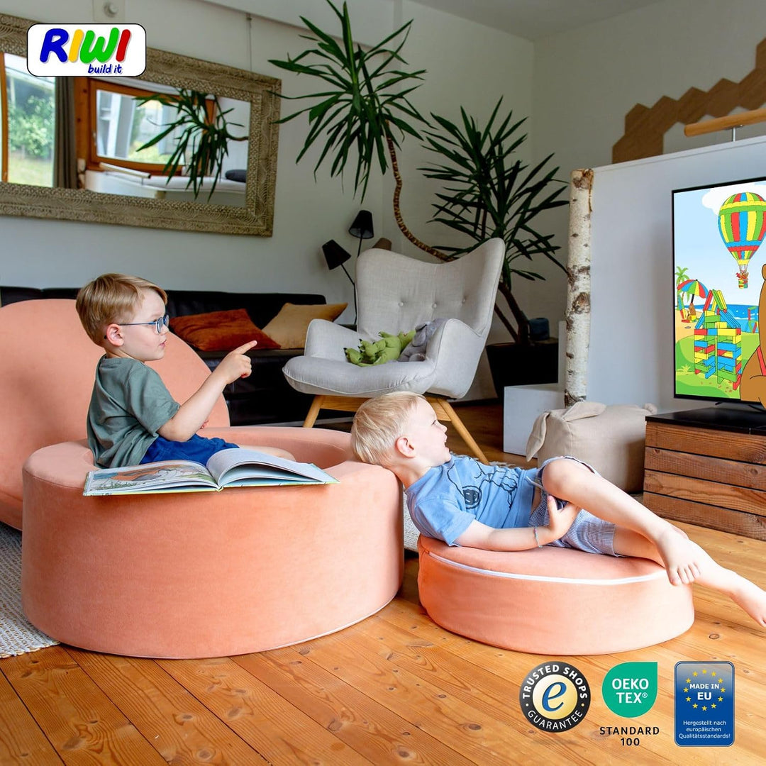 RIWI® Loop – Rosa Premium (RCC202-44) | modularer Spielhocker für Kinder | 3-in-1 Sitzmöbel, Spielge