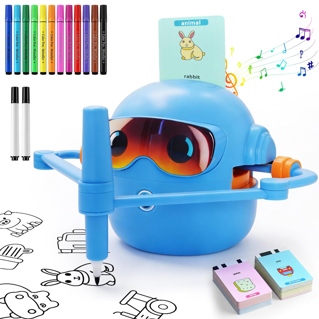 Zeichenroboter für Kinder, Sprachinteraktive Lernmaschine zum Zeichnen mit 100 Wortkarten &amp; 12 Farbs