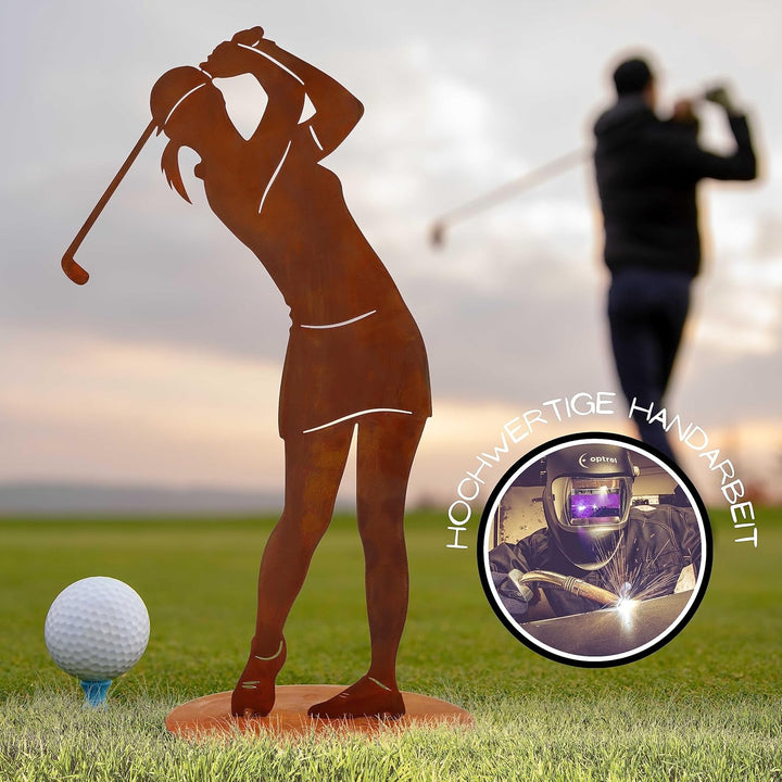 Rostikal Moderne Golferin Statue 40 cm - Gartendeko Geschenk - Deko Golf Figuren für Haus und Garten