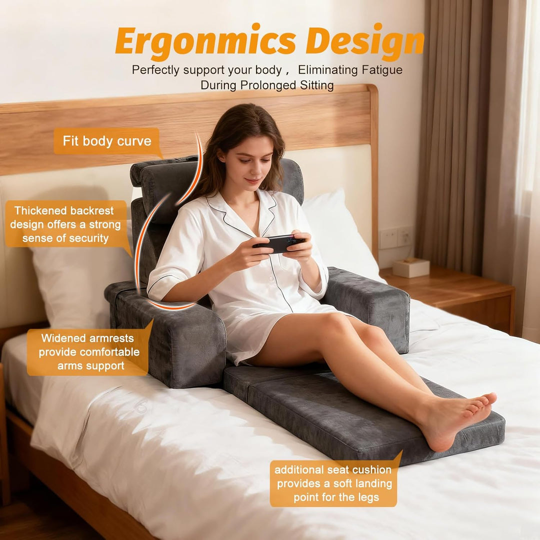 Lesekissen für Bett und Sofa, Rückenkissen aus Memory Foam mit Nackenkissen und Abnehmbaren Armlehne