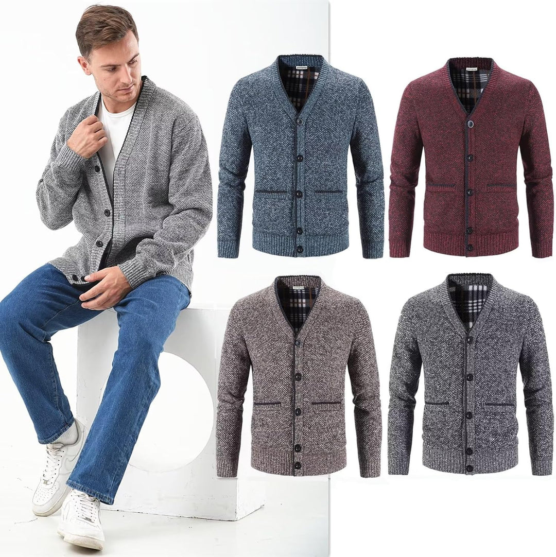 Strickjacke Herren Cardigan Pullover - Gestrickt Trachtenjacke Cardigan Herren Schwarz Grau mit Tasc