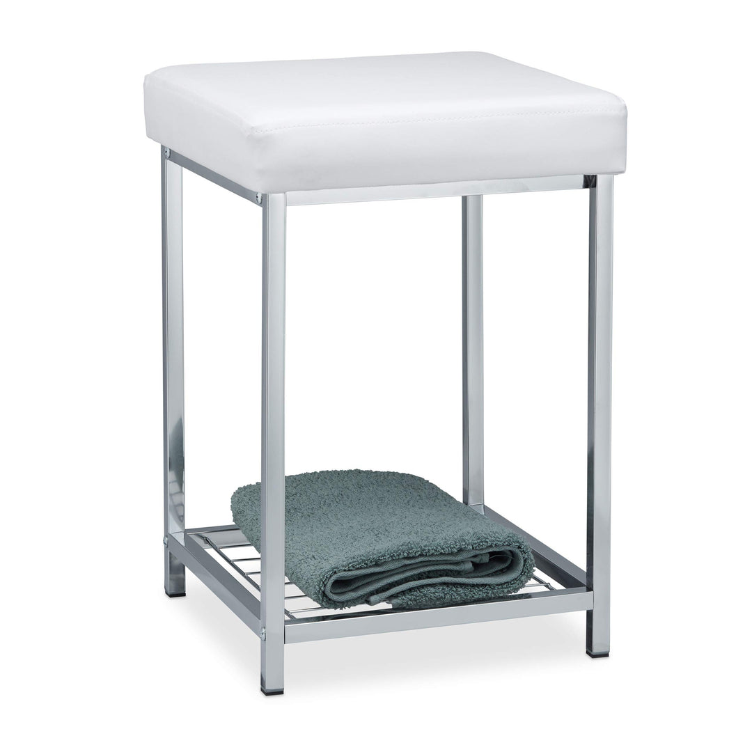 Relaxdays, weiss Hocker gepolstert, Kleiner Sitzhocker, Quadratisch, Polsterhocker mit Ablage, Badho
