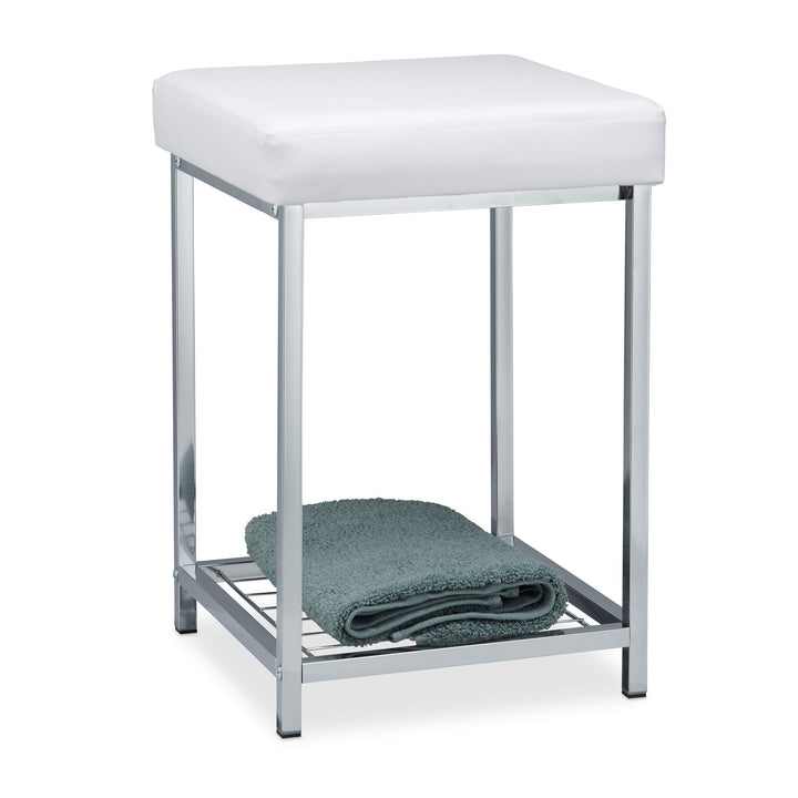 Relaxdays, weiss Hocker gepolstert, Kleiner Sitzhocker, Quadratisch, Polsterhocker mit Ablage, Badho