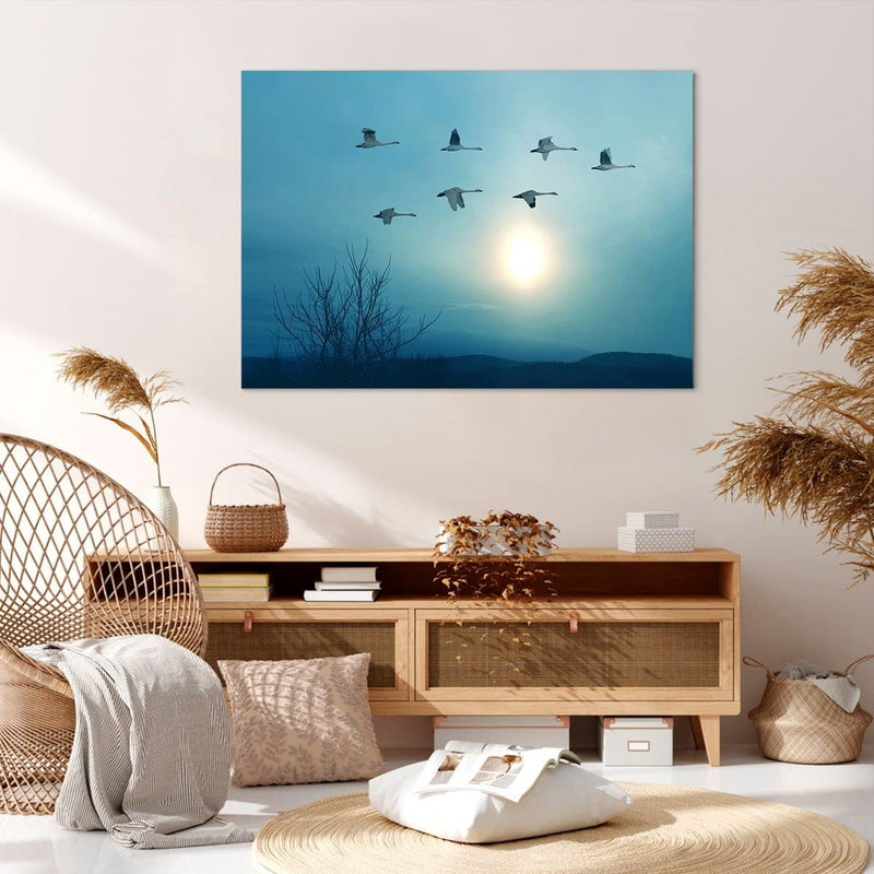 Bilder auf Leinwand 100x70cm Leinwandbild mit Rahmen Storch Vogel Natur Gross Wanddeko Bild Schlafzi