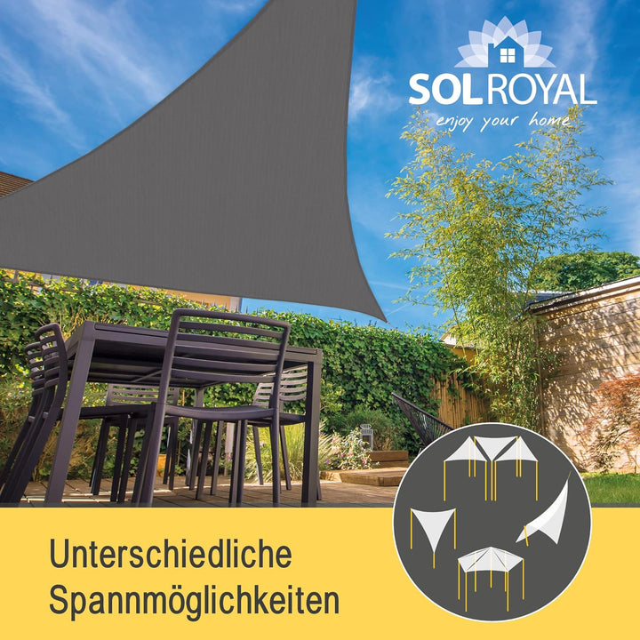 Sol Royal Sonnensegel dreieckig wasserdurchlässig HDPE UV Sonnenschutz Pool | 6x6x6m Anthrazit Segel