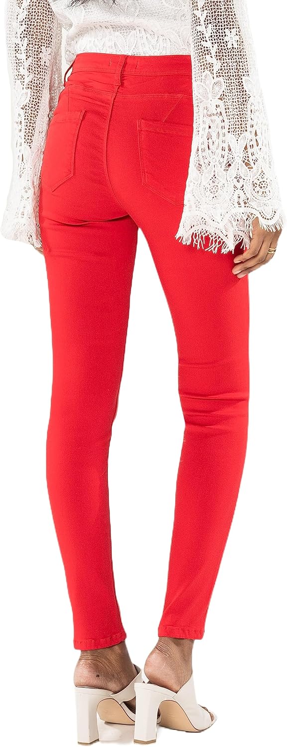 Nina Carter P106 Damen Jeanshosen Slim Fit Push-Up Skinny Jeans Mid-High Waist XS Slim Rot (P106-13)
