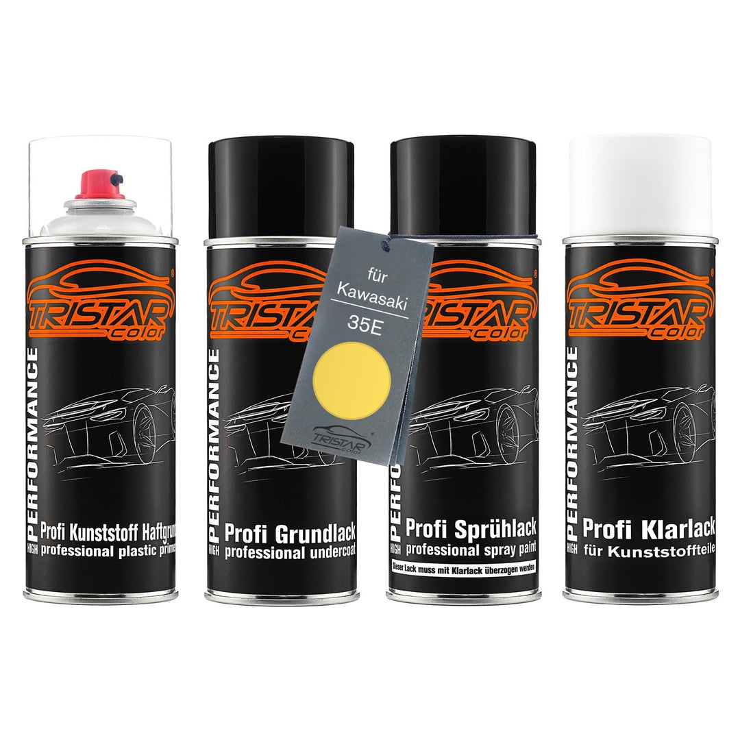 TRISTARcolor Motorradlack Spraydosen Set für Kunststoff Stossstange für Kawasaki 35E Shining Yellow