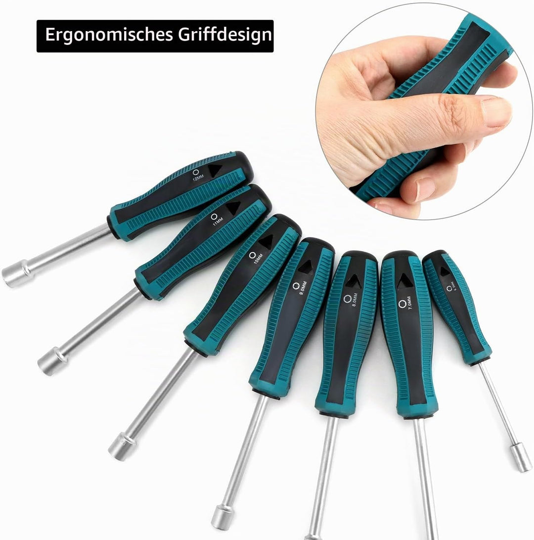 QWORK® 7 Stück Steckschlüssel Schraubendreher, 6-12mm Innensechskantschlüssel, für Aussensechskantsc