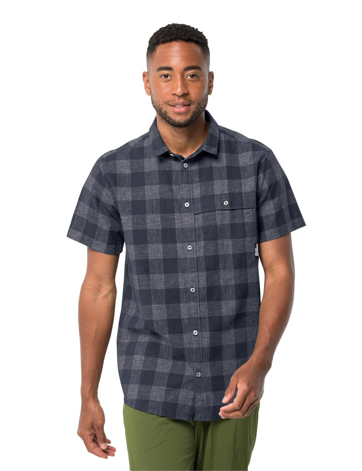 Jack Wolfskin Herren Highlands M Shirt Shortsleeve L Night Blue Checks, L Night Blue Checks