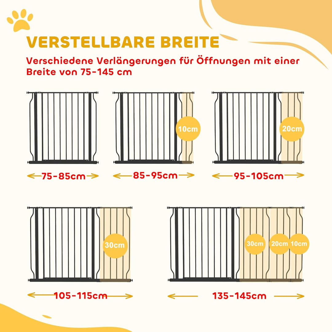 PawHut Hunde Türschutzgitter Treppenschutzgitter, 75-145 cm Hunde Türgitter, Baby Türgitter, Klemmgi
