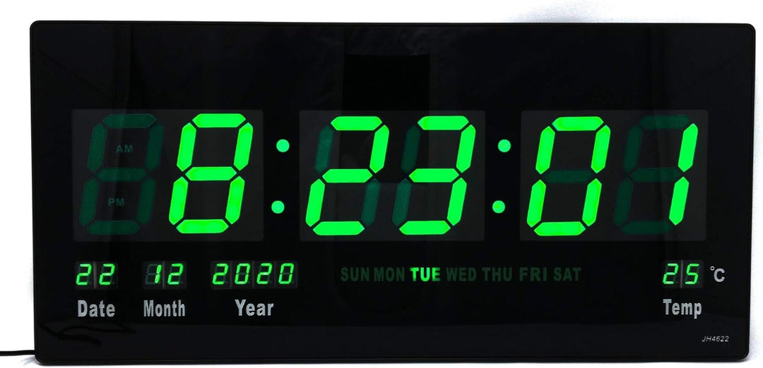 Starlet24 LED Wanduhr mit Datums- und Temperaturanzeige grosse LED-Anzeige 45x22cm (JH4622) Grün, 45