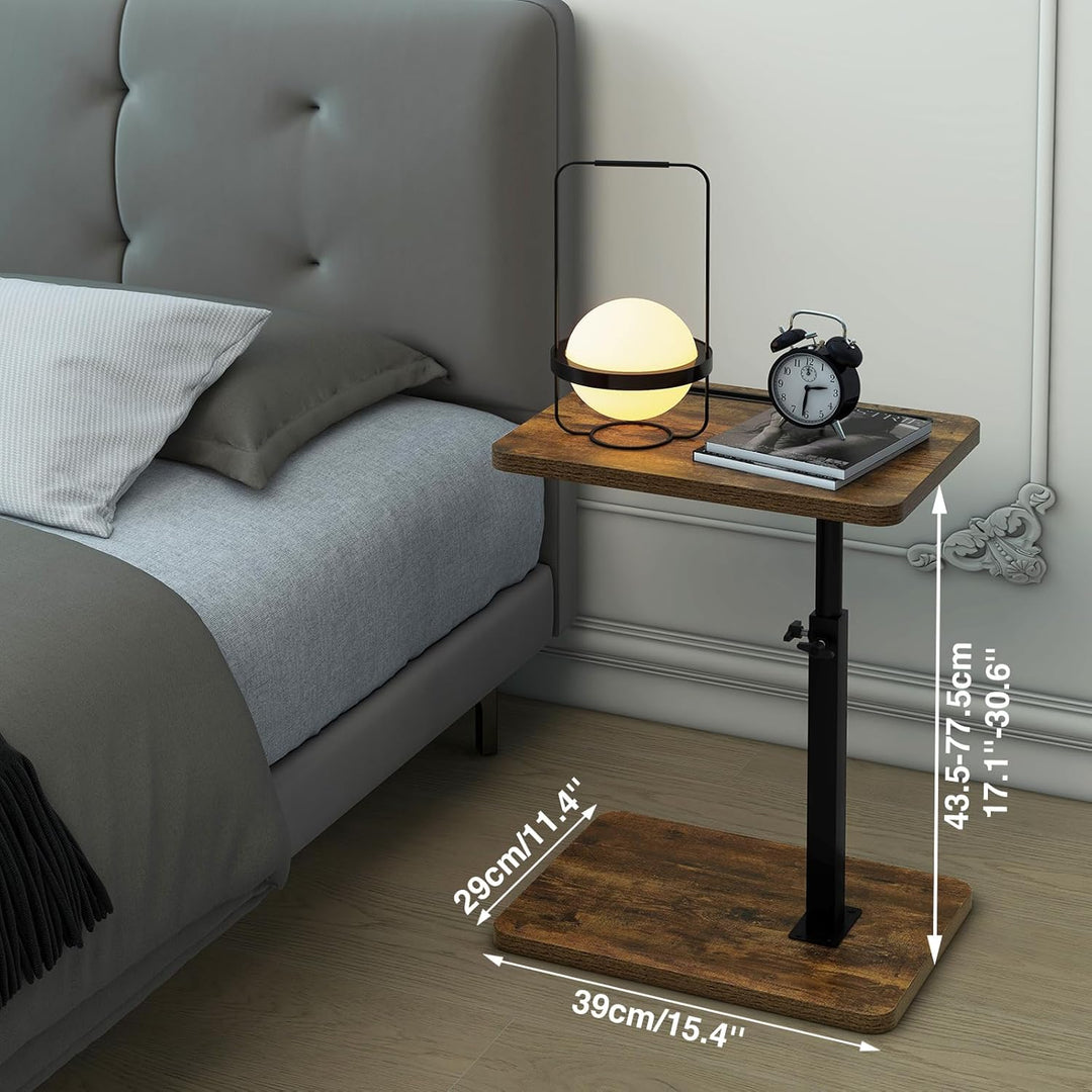 IBUYKE Beistelltisch C Form, 360° Rotierbarer und Höhenverstellbar Sofatisch, Couchtisch für schmale