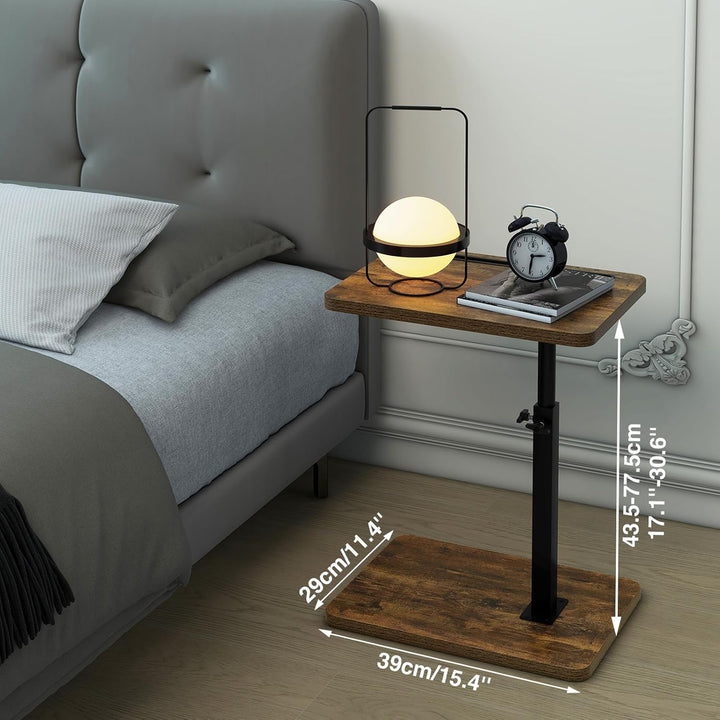 IBUYKE Beistelltisch C Form, 360° Rotierbarer und Höhenverstellbar Sofatisch, Couchtisch für schmale