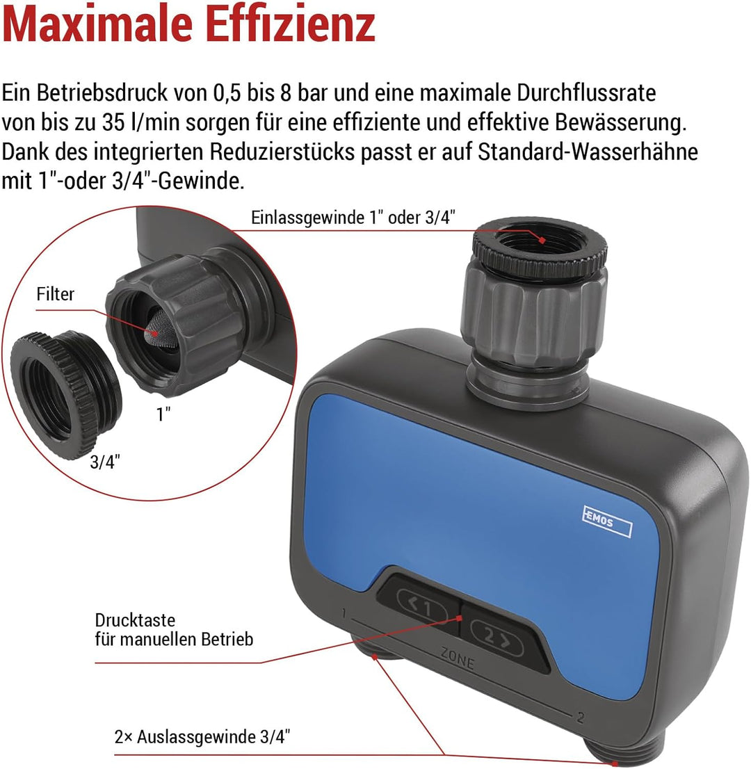 EMOS - smarte Bewässerungsuhr mit 2 Ausgängen mit App, Bluetooth - ZigBee-Hub erforderlich - Batteri
