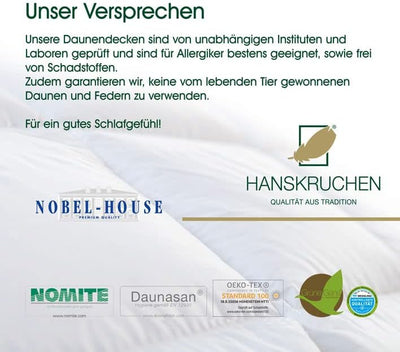 Hanskruchen Nobel House Luxus Daunendecke, Sommer, 90% Daunen / 10% Federchen, 200 x 220 cm, 200 x 2