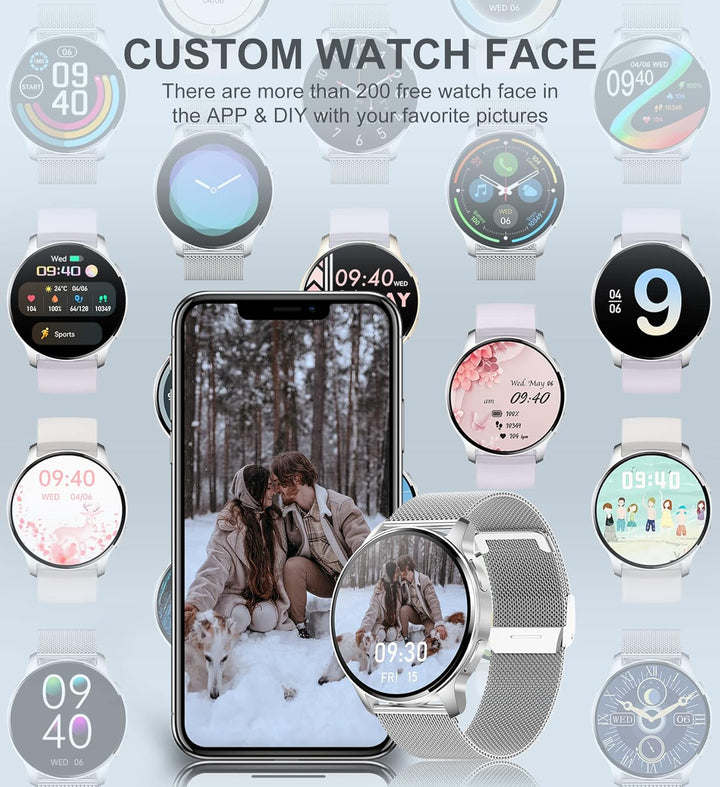 Iaret Smartwatch, 1,32 Zoll runde Armbanduhr mit Telefonfunktion personalisiertem Bildschirm, Musiks