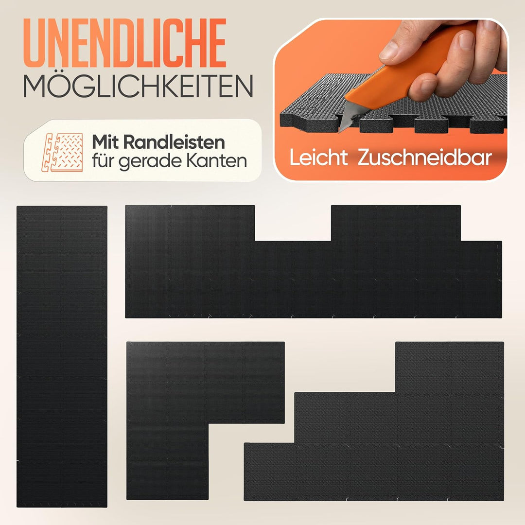 Bodenschutzmatte Fitness inkl. gratis Antirutschmatte & Zipperbag - 18/36/54 Puzzlematten - 30x30x1c
