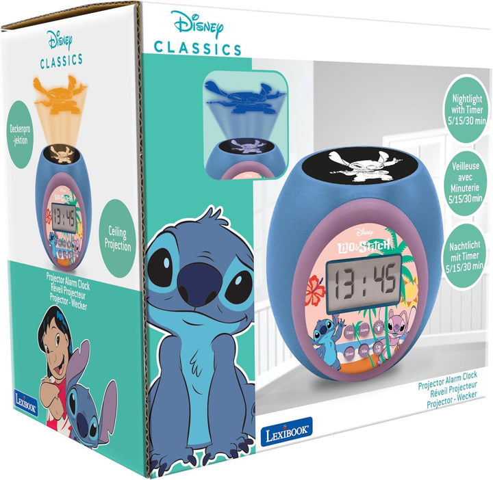 Lexibook, Disney Stitch, Projektionswecker mit Schlummerfunktion und Alarmfunktion, Nachtlicht mit T