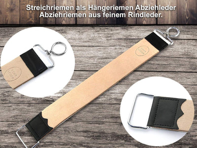 Geschenk Set Rasiermesser Set Paste aus Solingen mit Profi Kombi Streichriemen aus Leder Baumwolle u