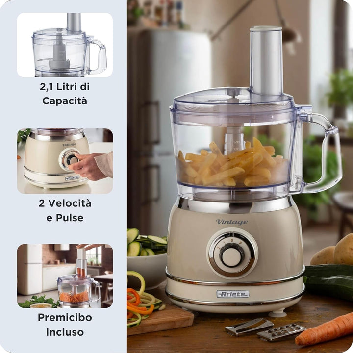 Ariete 1781 Küchenmaschine Vintage, 1000 W, Fassungsvermögen 2,1 l, Beige