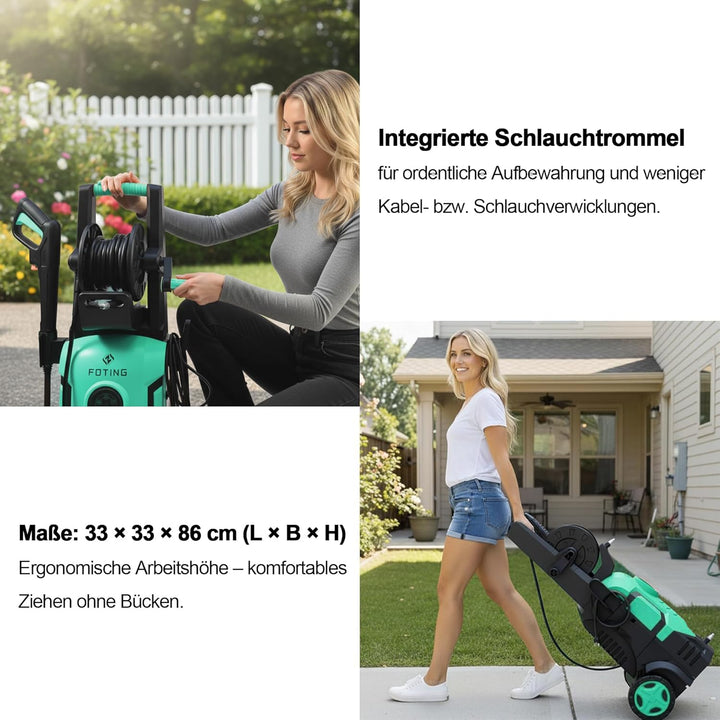 Hochdruckreiniger 200 Bar, Touchscreen 8-stufiger, 6-in-1-Düse, Druck: 100-200bar, Fördermenge: 280-