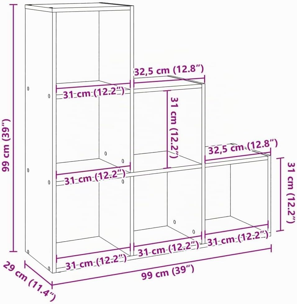 vidaXL Raumteiler Bücherregal 3 Etagen, Standregal Treppenregal für Wohnzimmer Schlafzimmer Büro, St