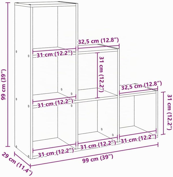 vidaXL Raumteiler Bücherregal 3 Etagen, Standregal Treppenregal für Wohnzimmer Schlafzimmer Büro, St