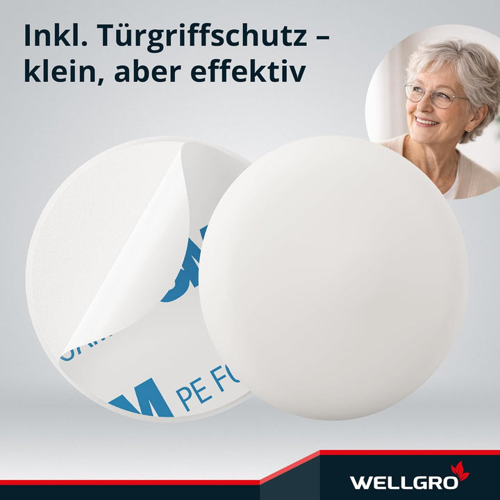 WELLGRO Edelstahl Türstopper 1,2 kg + Wand Türstopper, ohne Bohren, 10 x 4,5 cm (ØxH), rutschfester