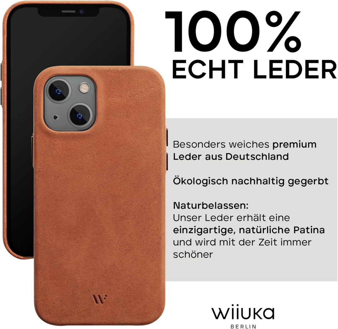 WIIUKA Hülle für iPhone 13 Mini, Deutsches Leder, Lederhülle extra Dünn, Premium Handyhülle, Case, Q