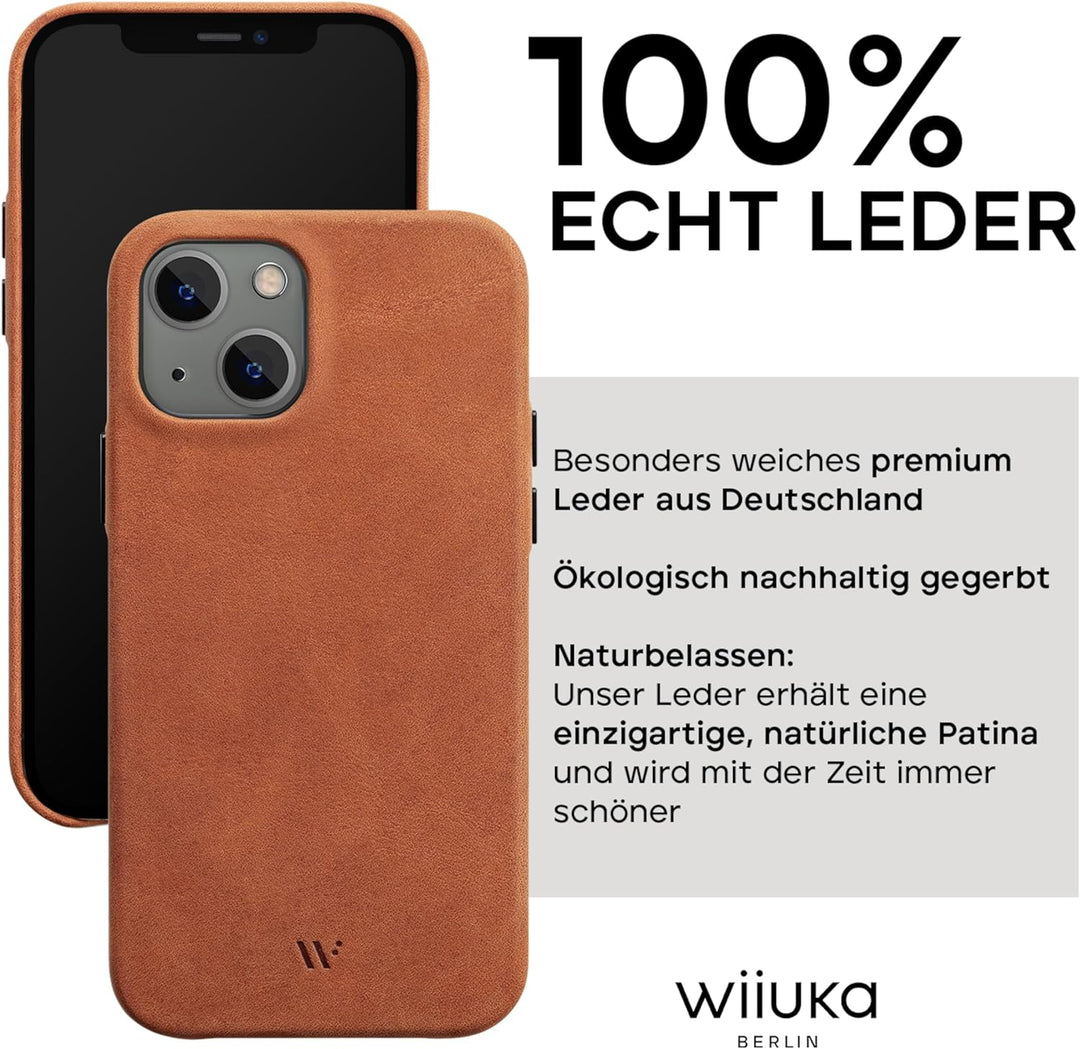 WIIUKA Hülle für iPhone 13, Deutsches Leder, Lederhülle extra Dünn, Premium Handyhülle, Case, Qi, Vi
