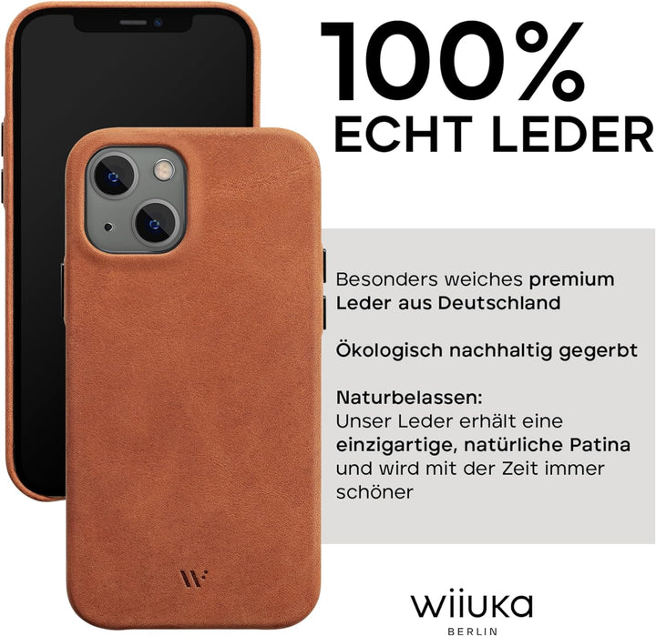 WIIUKA Hülle für iPhone 13, Deutsches Leder, Lederhülle extra Dünn, Premium Handyhülle, Case, Qi, Vi
