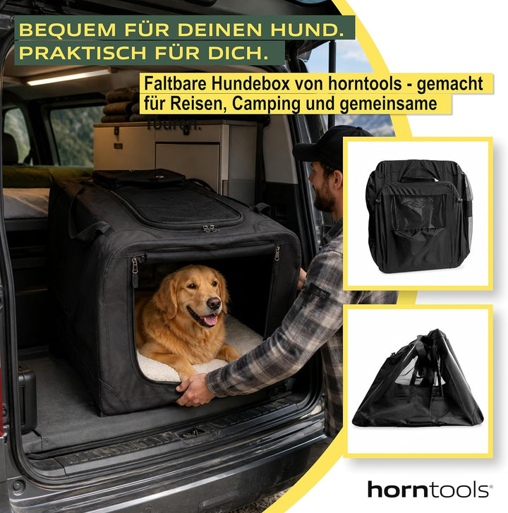 HORNTOOLS Faltbare Hundebox - Hundetransportbox mit Netzfenstern, Abnehmbarer Matte - Atmungsaktive