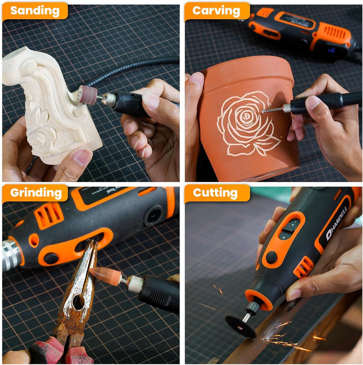 200W Corded Rotary Tool Kit with Fine Speed Control & Flex Shaft 8000-40000 RPM Digital Display, 155