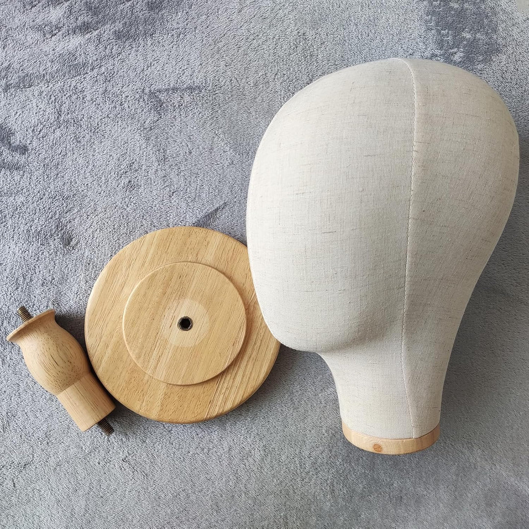 Perückenkopf-Ständer, 53,3 cm, Mannequin-Kopf, Kuppel, Leinwand + abnehmbarer Holzständer, Hutkappen