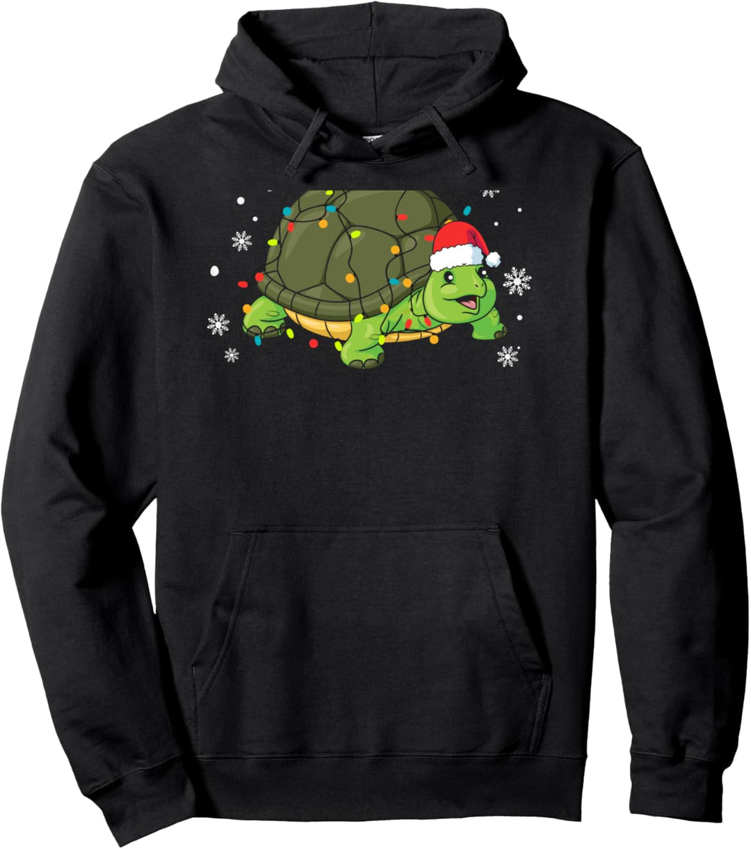 Schildkröte mit Weihnachtsmütze Weihnachtslichter Pullover Hoodie