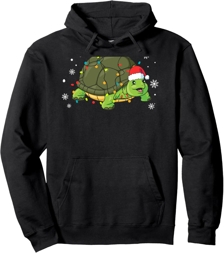 Schildkröte mit Weihnachtsmütze Weihnachtslichter Pullover Hoodie