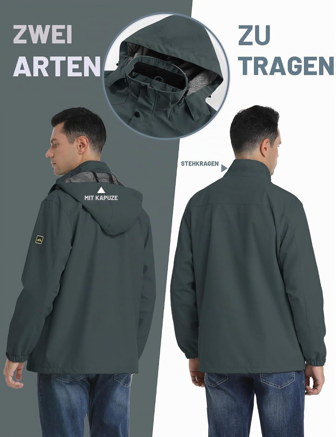 TACVASEN Herren Outdoorjacke Leicht Wasserabweisend Wanderjacke Übergangsjacke Funktionsjacke mit Ab