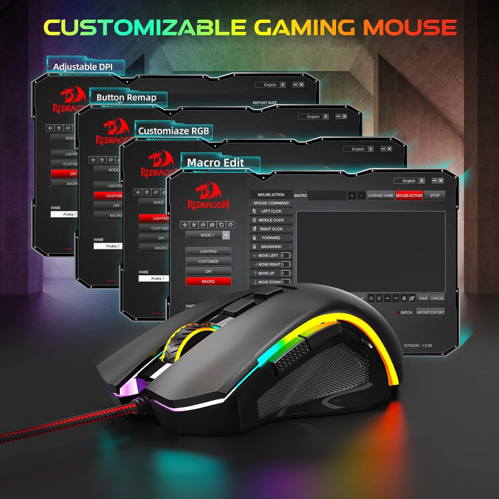 Redragon M602 Gaming Maus mit Kabel, Wired Computer Mouse Gaming mit Treiber, 7 Programmierbare Tast