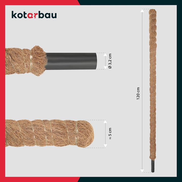 KOTARBAU® 2er Set Moosstab für Monstera Kokos Natural ⌀3,2 x 120cm Pflanzenstab Rankhilfe für Monste