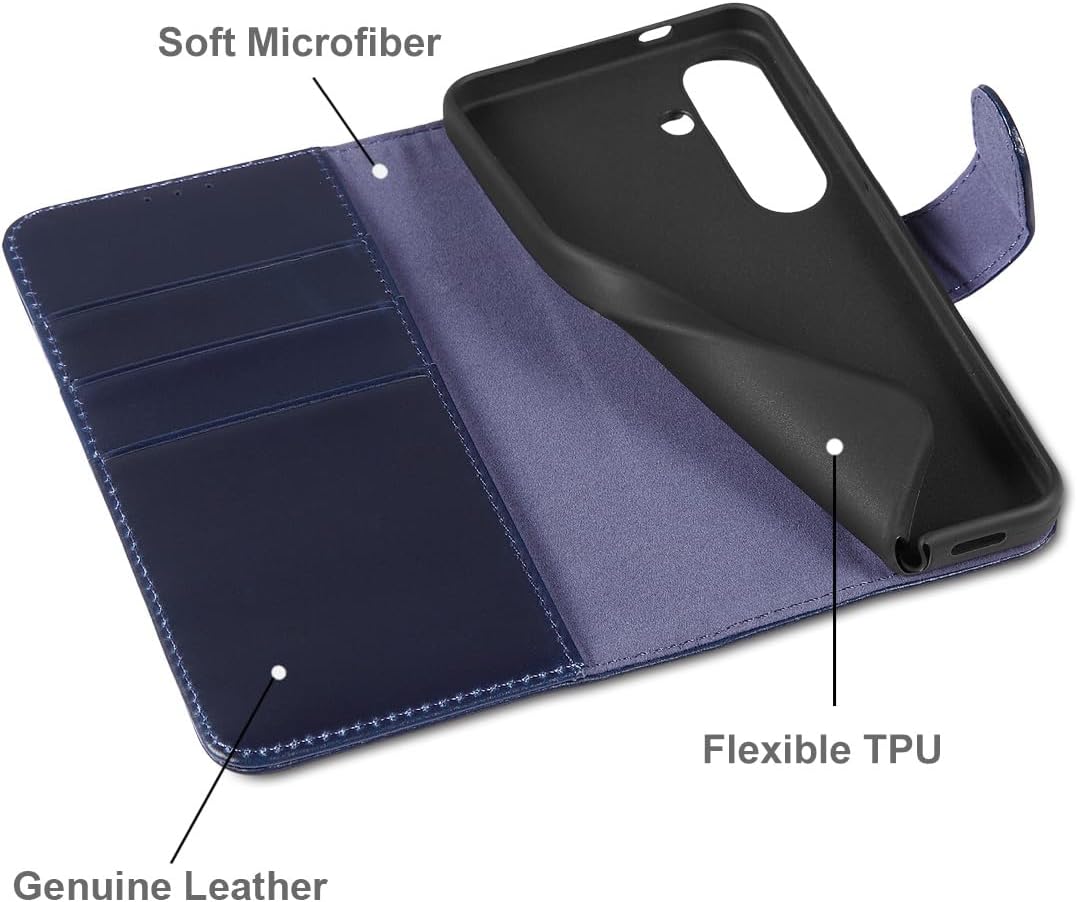 LENSUN Echtleder Hülle für Samsung Galaxy S24, Leder Handyhülle [Brieftasche][RFID Schutz][Standfunk