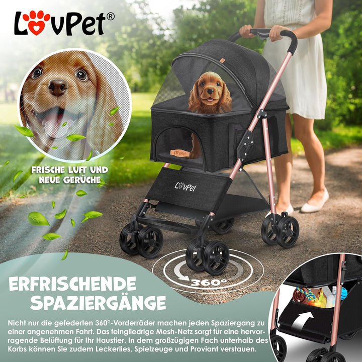 LOVPET® Hundewagen 2in1 Hundebuggy Hundebox Transporttasche Faltbar klappbar bis 20kg Haustiere Bugg