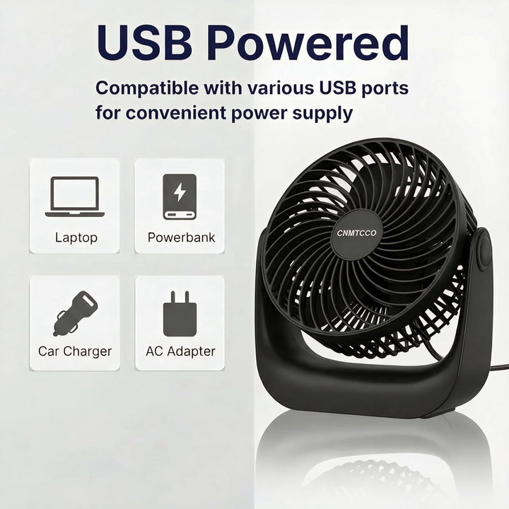 CNMTCCO USB Tischventilator Leise, 6 Zoll Ventilator mit 3 Geschwindigkeiten & 360° Drehung, Starker