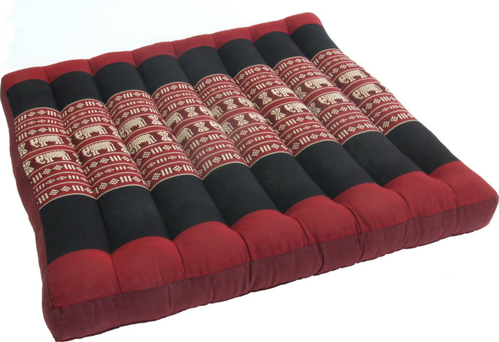 GURU SHOP Sitzkissen, Bodenkissen, Bodenmatte Thai, aus Kapok, 50x50 cm - Rot/schwarz normal Rot/Sch